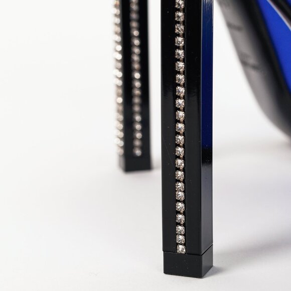 Saint Laurent Tower 110 Bleu Silk Satin Strass-Embellished Pointed-Toe Pumps - Picture 9 of 12